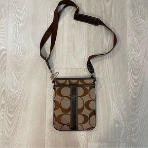 Coach Signature Crossbody Bag Brown Canvas & Leather Trim